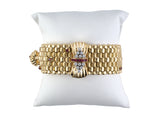 73894 - Retro Gold Palladium Diamond Ruby Link Adjustable Length Buckle Bracelet w/ Bow Clasp & Tassel