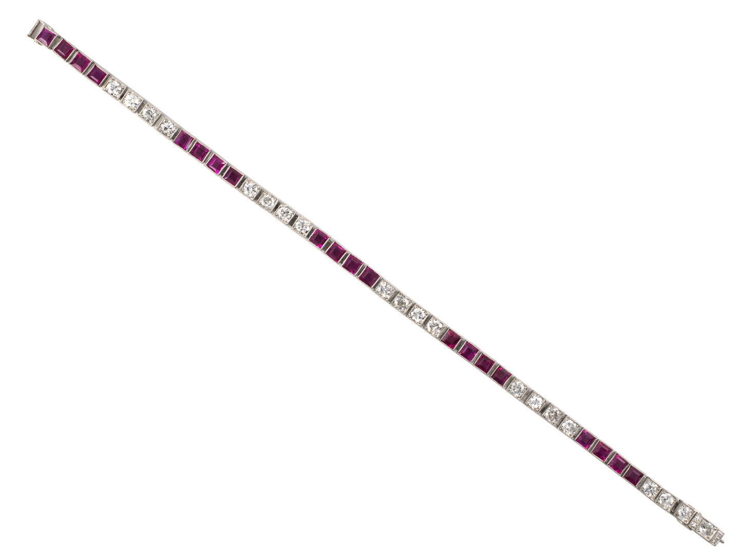 73895 - Art Deco Platinum Diamond AGL Burma Ruby Straight Line Bracelet