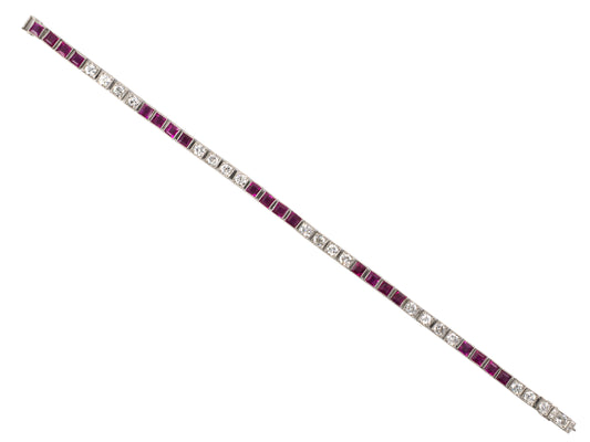73895 - Art Deco Platinum Diamond AGL Burma Ruby Straight Line Bracelet