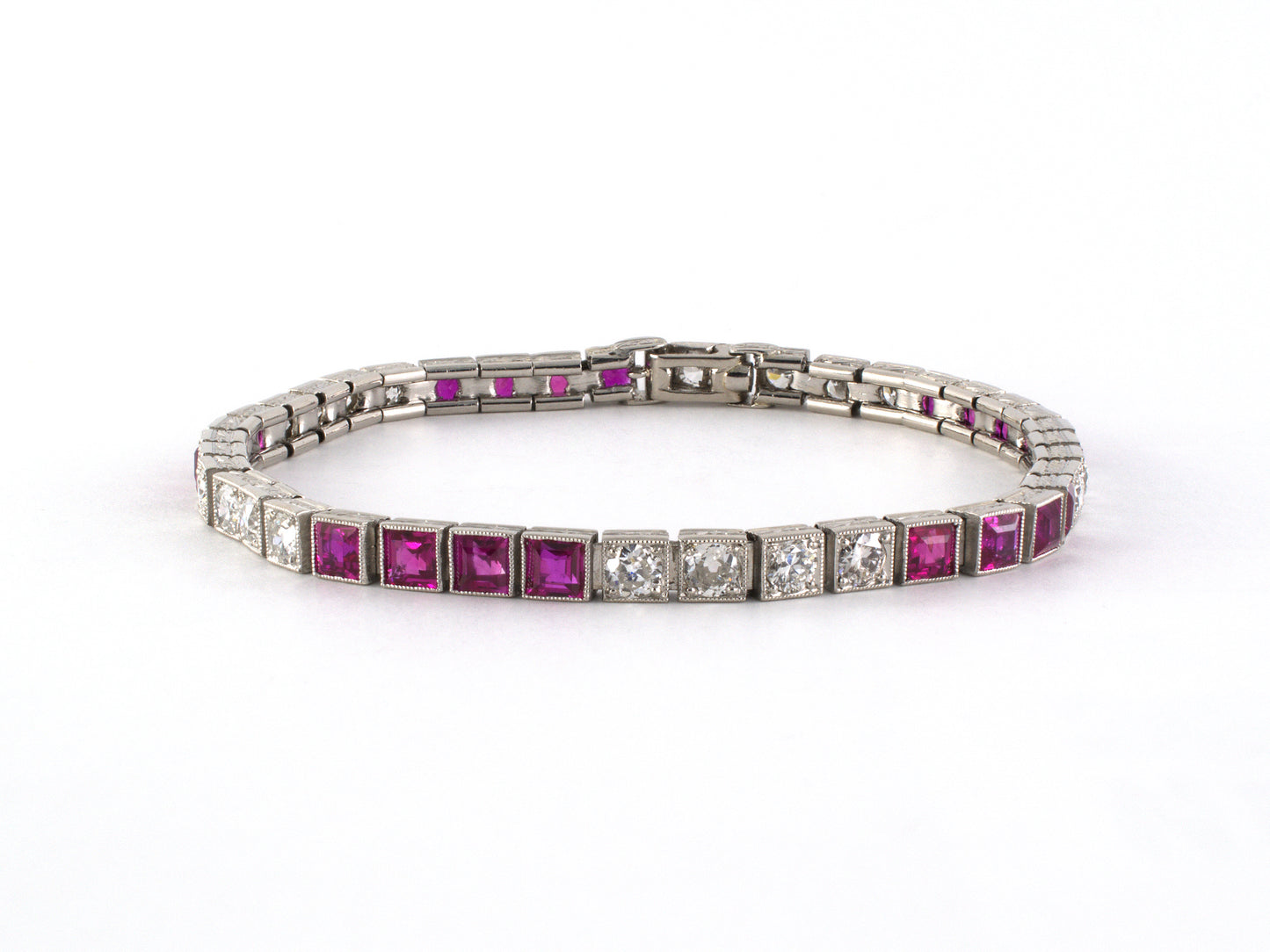 73895 - Art Deco Platinum Diamond AGL Burma Ruby Straight Line Bracelet