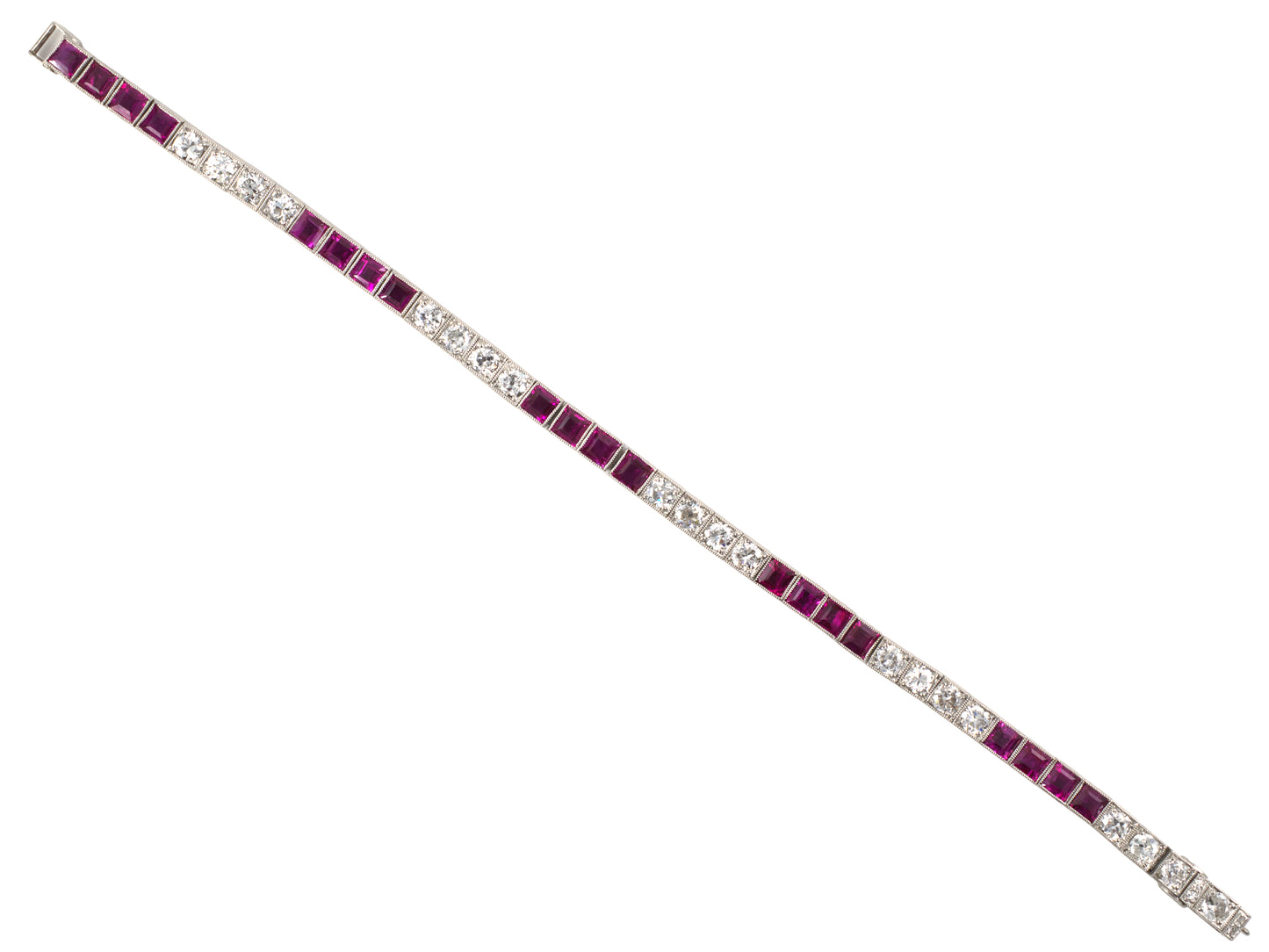 73895 - Art Deco Platinum Diamond AGL Burma Ruby Straight Line Bracelet