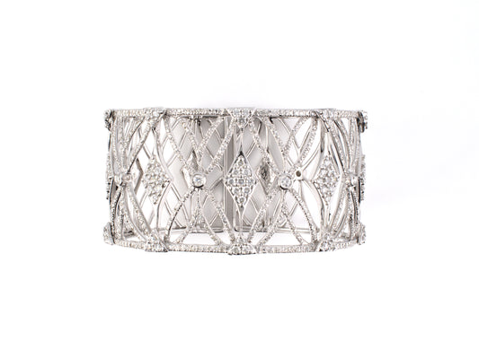 73897 - SOLD - Gold Diamond 5-Section Flexible Wide Cuff Bracelet