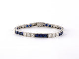 73900 - Art Deco Katz & Ogush Certified Platinum Diamond Synthetic Sapphire Straight Line Bracelet