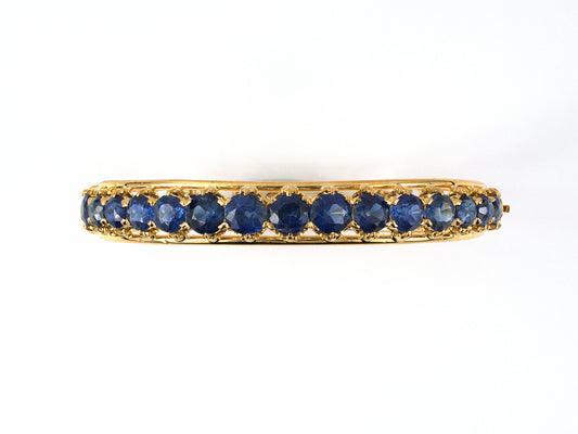 73903 - Circa 1900 Art Nouveau Gold AGL Sapphire Hinged Bangle Bracelet