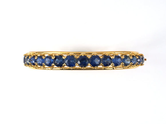 73903 - Circa 1900 Art Nouveau Gold AGL Sapphire Hinged Bangle Bracelet