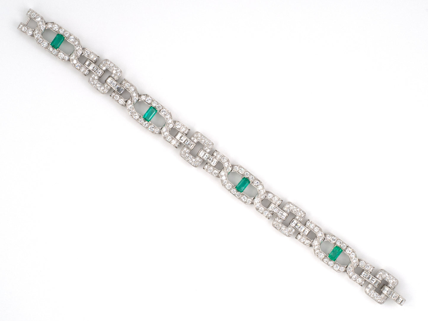 73906 - Art Deco Platinum Emerald Diamond Bracelet