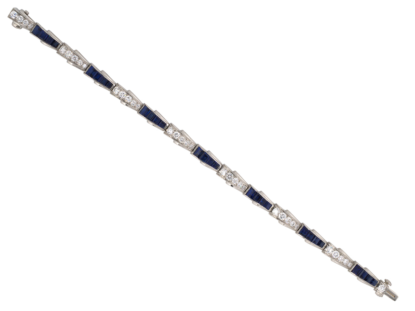 73910 - SOLD - Circa 1950 Oscar Heyman Platinum Diamond Calibre Sapphire Wave Line Bracelet