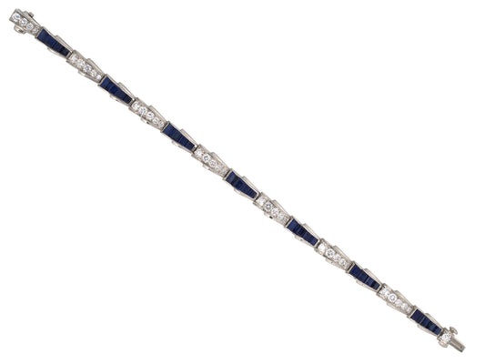 73910 - SOLD - Circa 1950 Oscar Heyman Platinum Diamond Calibre Sapphire Wave Line Bracelet