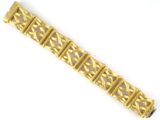 73913 - SOLD - Dunay Gold Sabi "X" Wide Panel Bracelet
