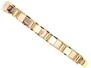 73915 - Retro Circa 1940s Gold Triangular Cylinder Hollow Link Bracelet