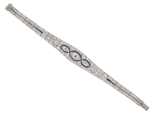 73920 - Art Deco Platinum Diamond Calibre Sapphire Tapered Airline Bracelet