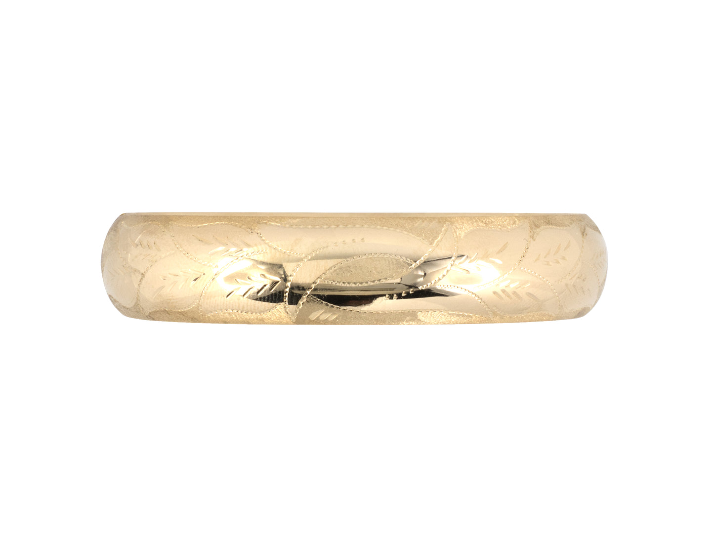73921 - SOLD - Gold Hollow Carved Leaf Hinged Bangle Bracelet