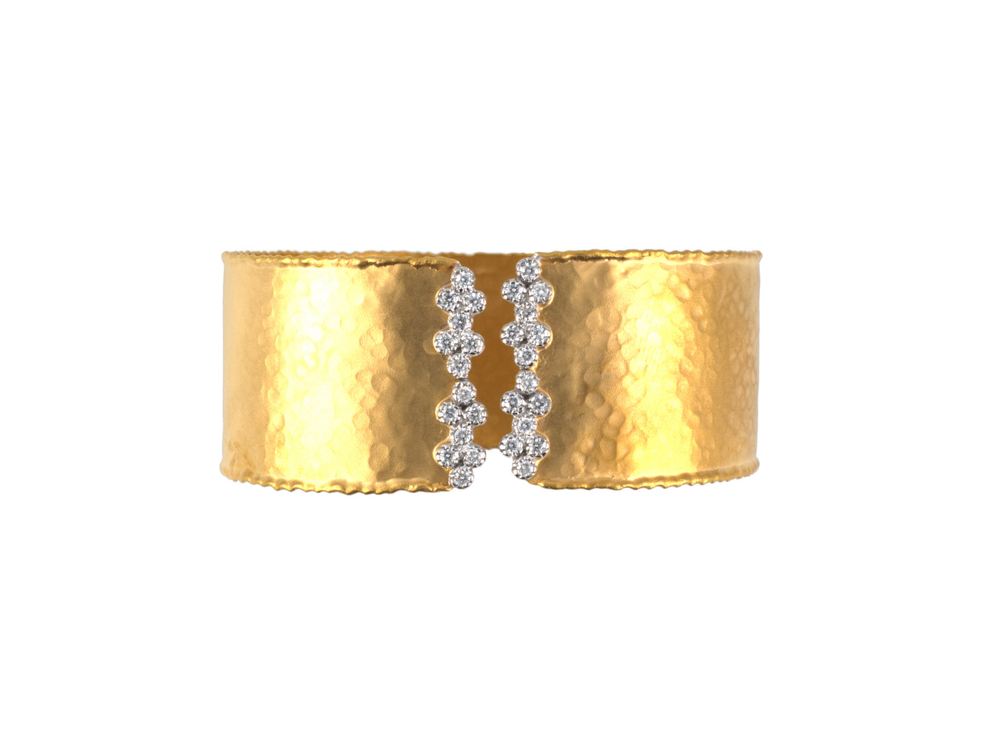 73926 - SOLD - Gold 2-Tone Diamond Hammered Finish Bangle Bracelet
