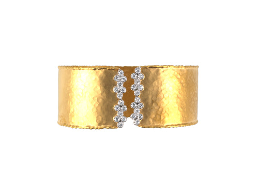 73926 - SOLD - Gold 2-Tone Diamond Hammered Finish Bangle Bracelet