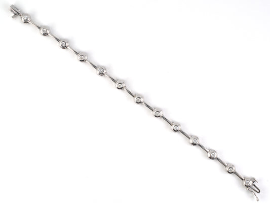 73929 - Gold Diamond Tube Set Alternating Round & Bar Link Bracelet