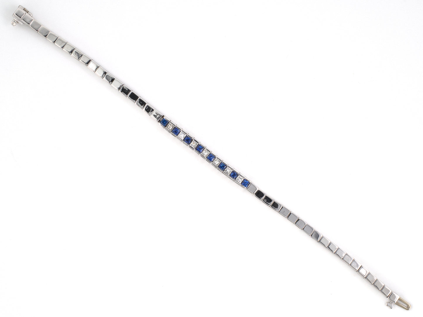 73931 - Gold Diamond Sapphire Channel Set Box Link Bracelet