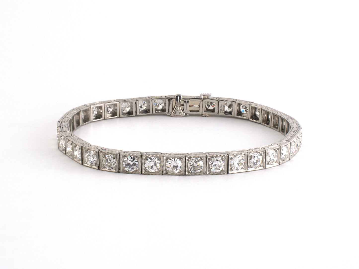 73934 - SOLD - Art Deco Circa 1920s Oscar Heyman Platinum Diamond Chased Straight Line Bracelet