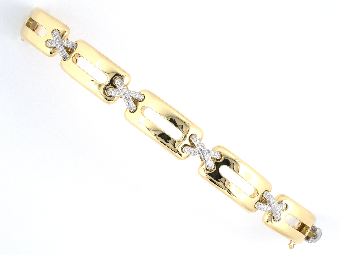 73936 - Platinum Gold Diamond Open Bar "X" & "O" Hugs Kisses Bracelet