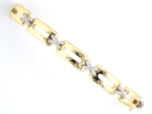 73936 - Platinum Gold Diamond Open Bar "X" & "O" Hugs Kisses Bracelet