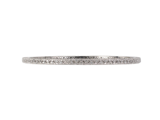 73937 - Judith Ripka Gold Diamond Bead Set Zig Zag Pierced Open Work Bangle Bracelet