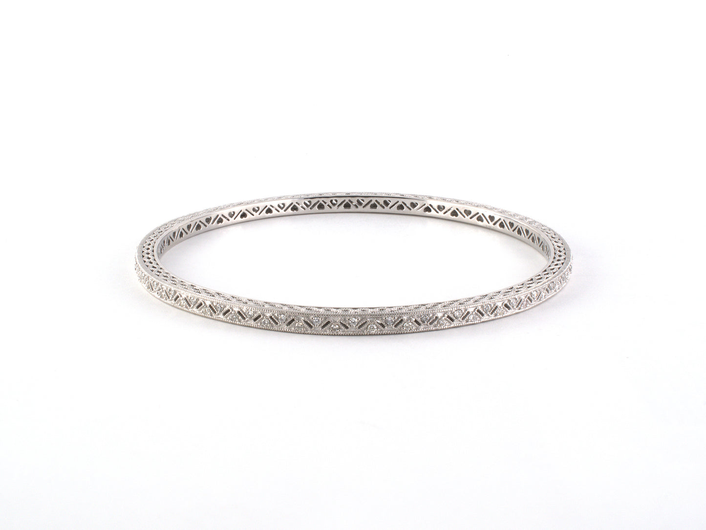 73937 - Judith Ripka Gold Diamond Bead Set Zig Zag Pierced Open Work Bangle Bracelet