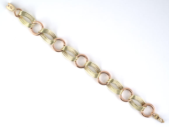 73940 - Retro Gold Alternating Woven Oval Wire & Round Open Flexible Link Bracelet