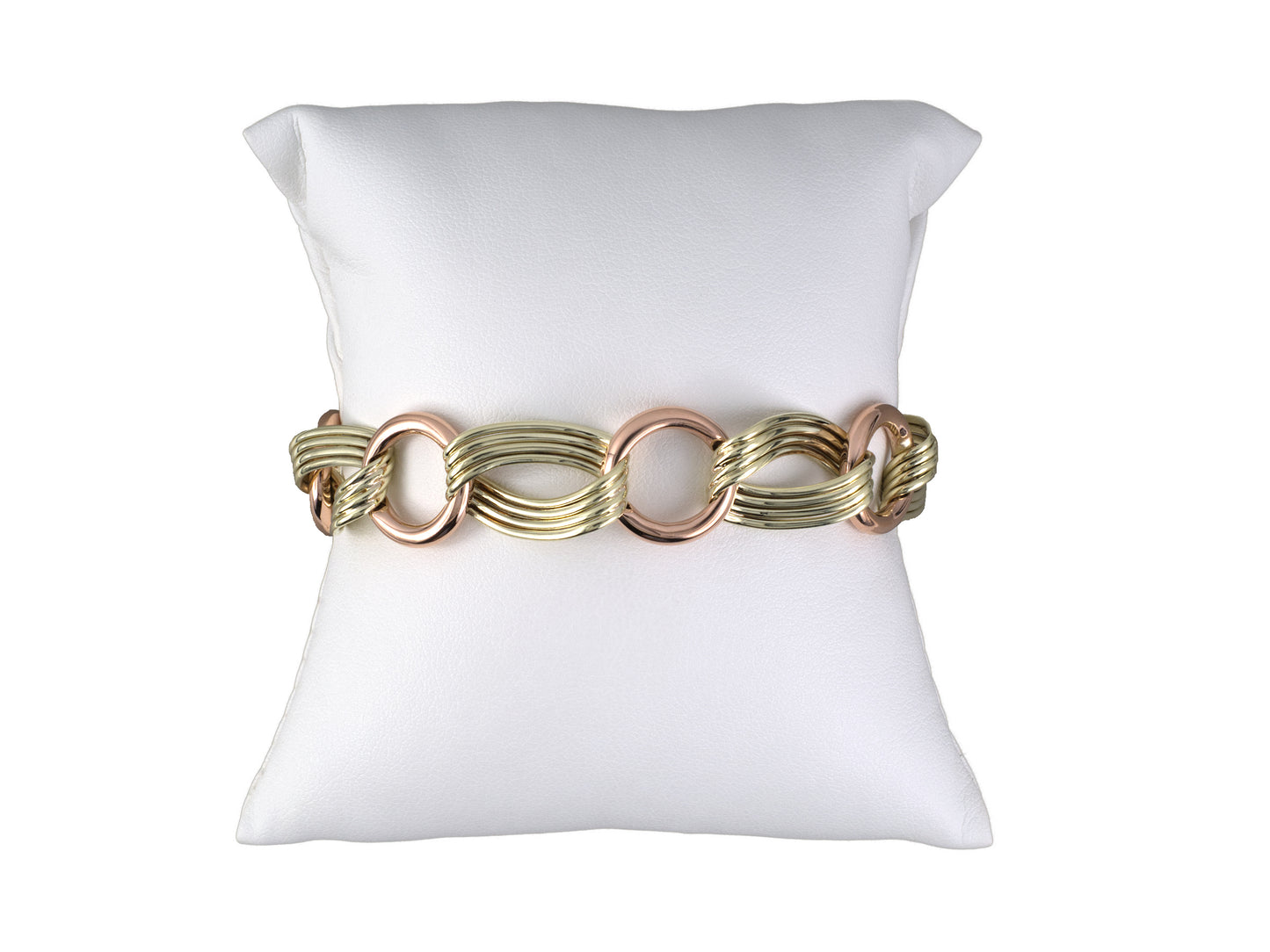 73940 - Retro Gold Alternating Woven Oval Wire & Round Open Flexible Link Bracelet