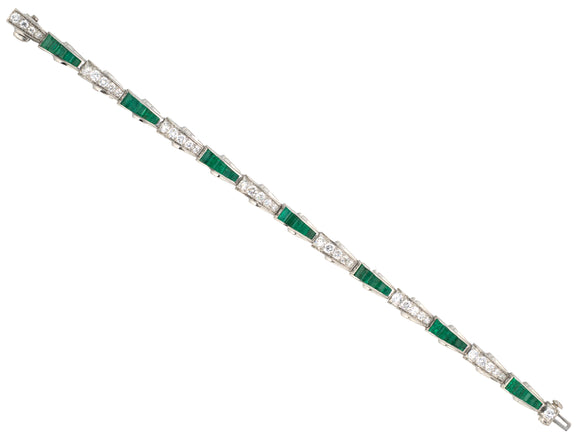 73948 - Circa 1950 Oscar Heyman Platinum Diamond Emerald Wave Bracelet