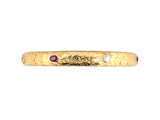 73951 - Art Nouveau Rikers Bros Gold Ruby Diamond Carved Floral Bangle Bracelet