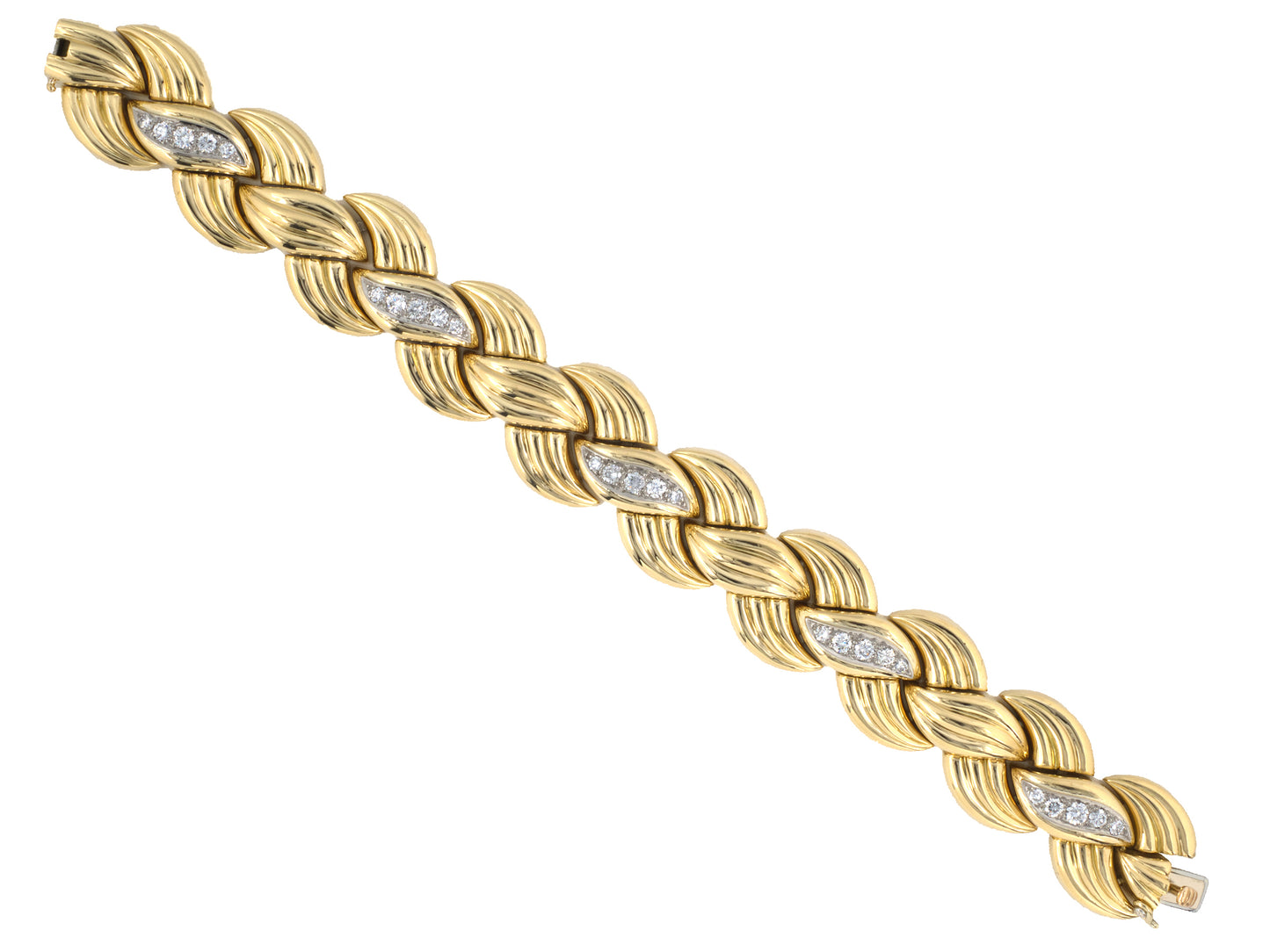73952 - Circa 1940s Van Cleef & Arpels Platinum Gold Diamond Hollow Weave Link Bracelet