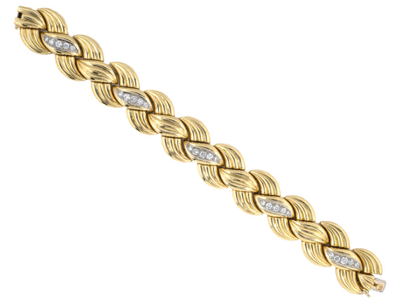73952 - Circa 1940s Van Cleef & Arpels Platinum Gold Diamond Hollow Weave Link Bracelet