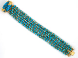 73955 - Circa 1970 Gold Bead Turquoise Rondel Floral Leaf 5-Strand Bracelet