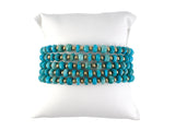 73955 - Circa 1970 Gold Bead Turquoise Rondel Floral Leaf 5-Strand Bracelet