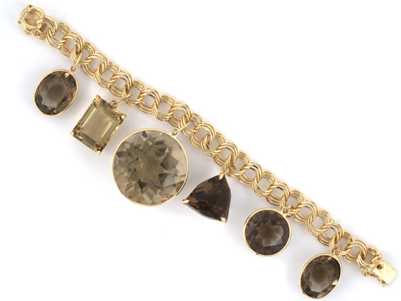 73956 - Circa 1950s Gold Smoky Quartz Citrine Spiral Link Bracelet