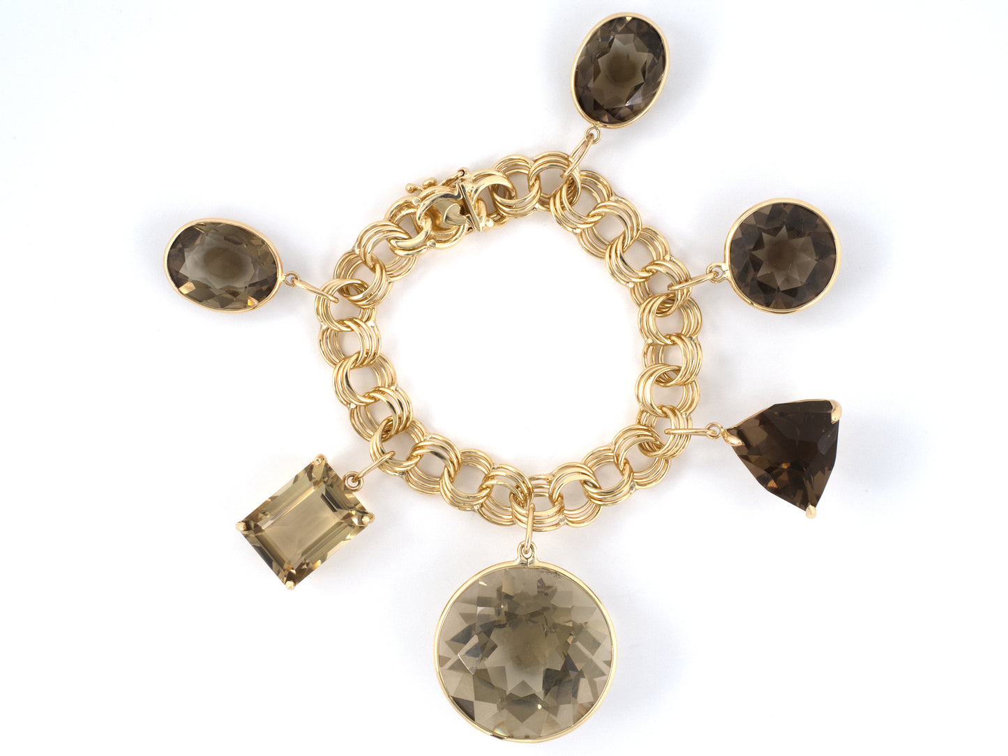 73956 - Circa 1950s Gold Smoky Quartz Citrine Spiral Link Bracelet