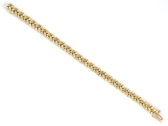 73959 - Gold Diamond 2-Tone Alternating Zig-Zag Leaf Bracelet