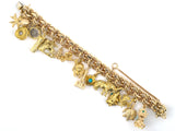 73962 - Circa 1950 Gold Spiral Curb Link Travel Animal Fish Charm Bracelet