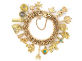 73962 - Circa 1950 Gold Spiral Curb Link Travel Animal Fish Charm Bracelet