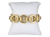 73963 - Circa 1950 Italy Gold Hollow Alternating Round & Corrugated Link Bracelet