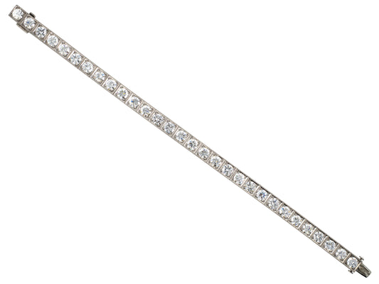 73964 - Art Deco Platinum Diamond Millgrain Chased Block Bracelet