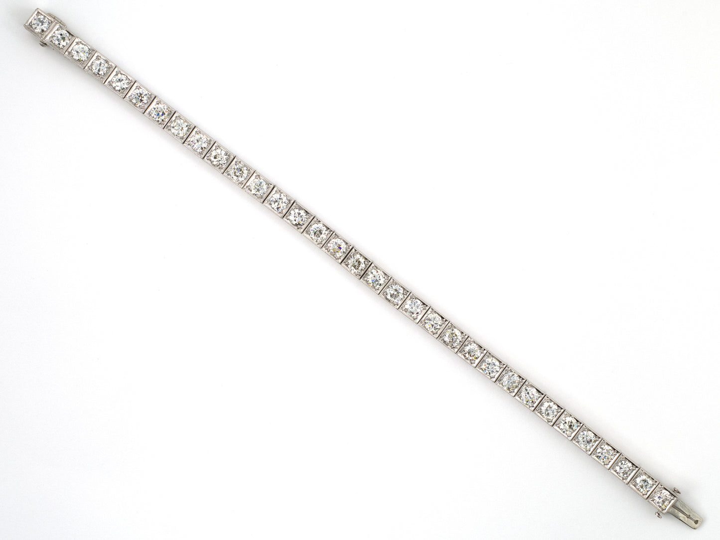 73965 - Art Deco Platinum Diamond Millgrain Chased Block Bracelet