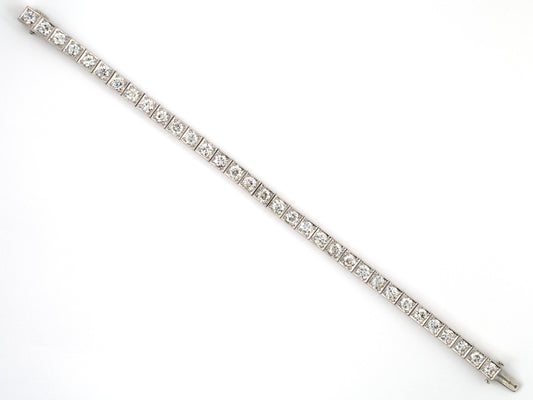 73965 - Art Deco Platinum Diamond Millgrain Chased Block Bracelet