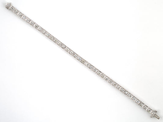73966 - Art Deco Platinum Diamond Millgrain Straight Line Block Bracelet