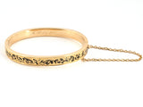 73967 - Circa 1869 Victorian Gold Black Enamel Carved Floral Hinged Baby Bangle Bracelet