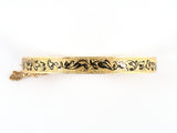73967 - Circa 1869 Victorian Gold Black Enamel Carved Floral Hinged Baby Bangle Bracelet