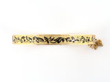 73967 - Circa 1869 Victorian Gold Black Enamel Carved Floral Hinged Baby Bangle Bracelet