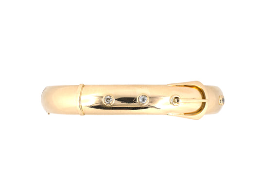 73973 - Victorian Gold Diamond Hollow Buckle Bracelet Bangle
