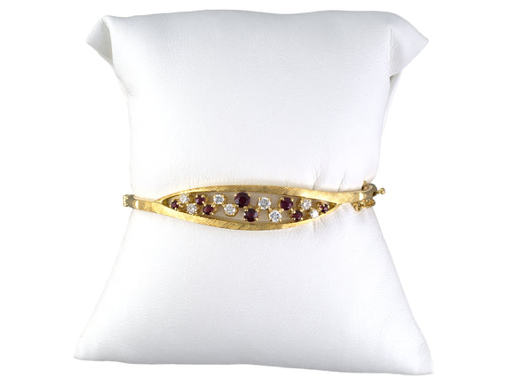 73975 - Circa 1976 English Gold Ruby Diamond Bangle Bracelet