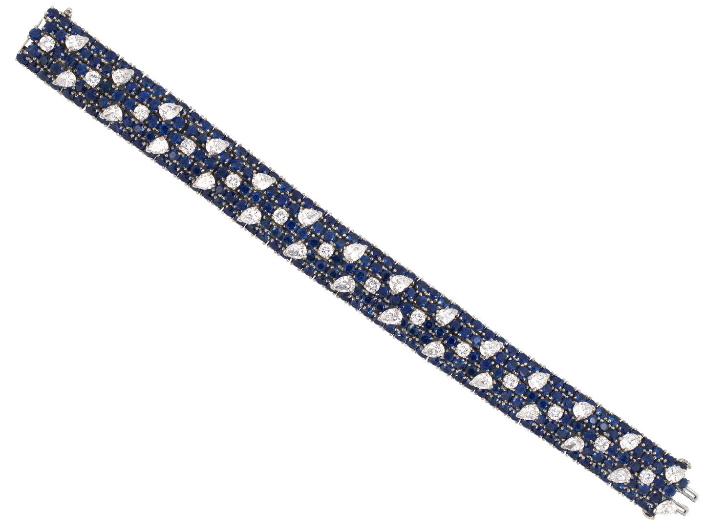 73978 - Circa 1964 Oscar Heyman Platinum Diamond Sapphire 5-Row Convex Domed Diagonal Striped Bracelet