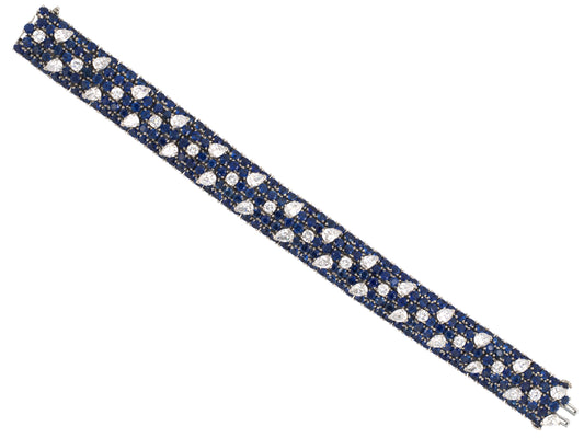 73978 - Circa 1964 Oscar Heyman Platinum Diamond Sapphire 5-Row Convex Domed Diagonal Striped Bracelet